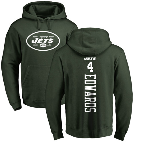 New York Jets Men Green Lac Edwards Backer NFL Football #4 Pullover Hoodie Sweatshirts